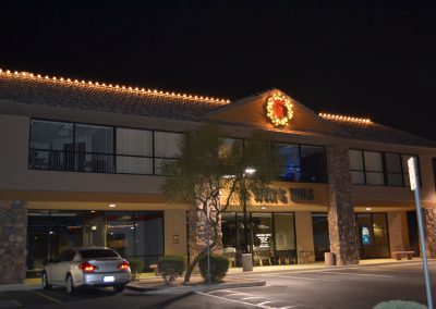 Local Business Lit and Decorated Wreath Plus Holiday Lighting